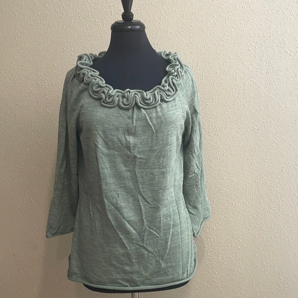 Anthropologie Moth Green New Day Layered Ruffle Sweater - L